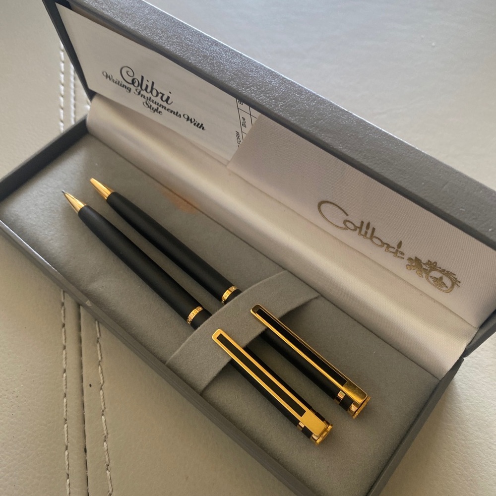 Colibri pen and pencil set with case with Diamond chip on